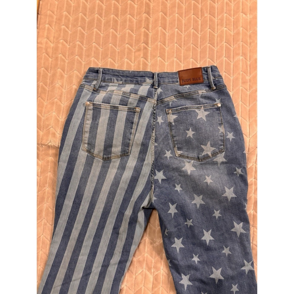 JUDY BLUE Stars & Stripes Flare Jeans 14W Americana Fourth of July Boho Retro - Picture 6 of 13